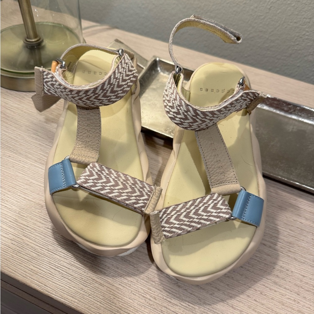 4CCCCEES Beige and Blue Women's Sandals